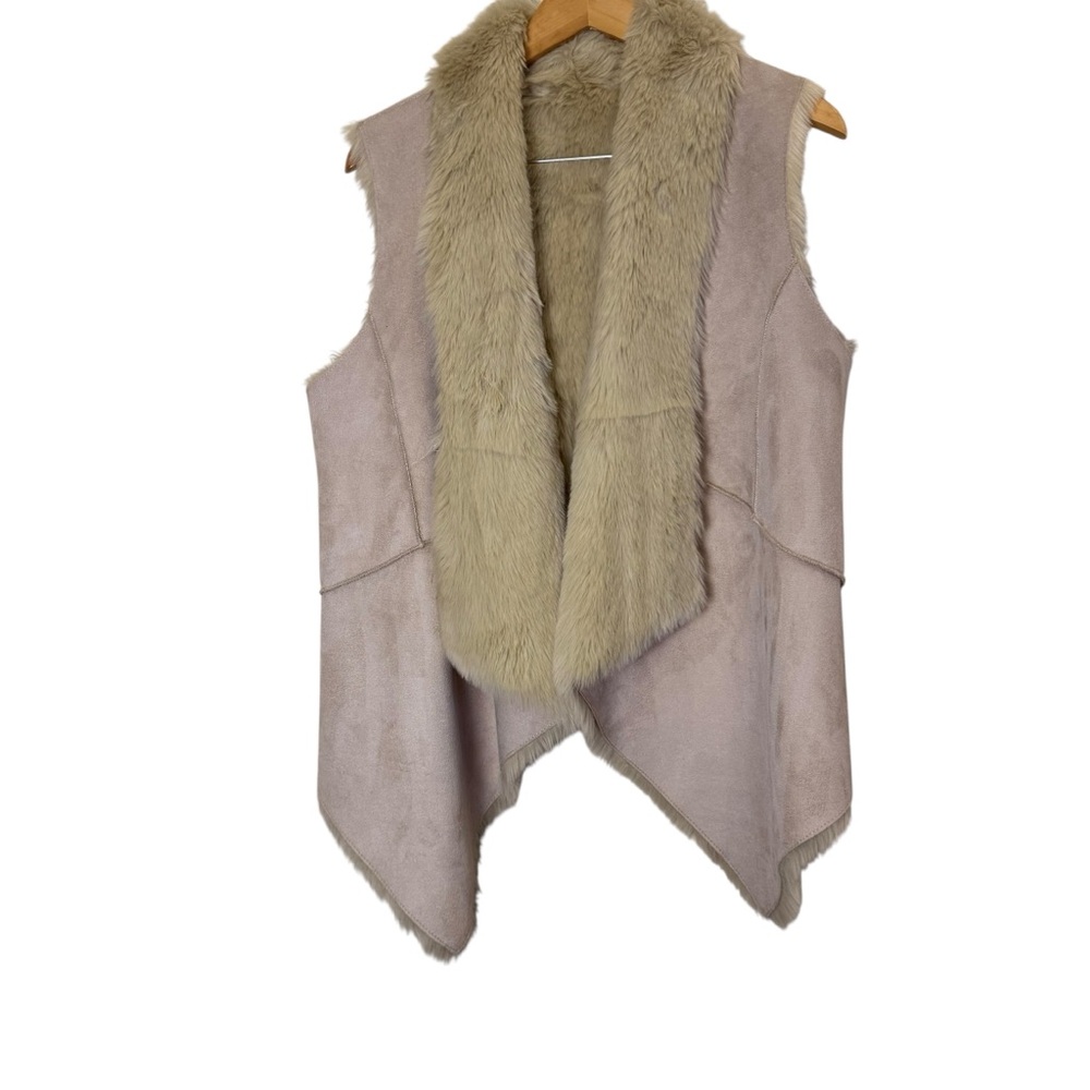 LOFT Women’s Beige Boho Western Faux Fur Microsuede Reversible Vest Sz L/XL